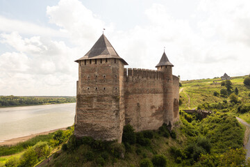 View of the historic Khotyn fortress on a sunny day. Ukraine