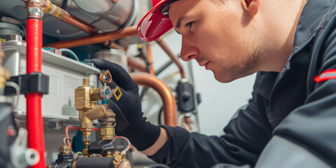 Obraz premium Plumber conducts an inspection and repair