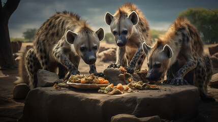 Hyenas scavenging for food.