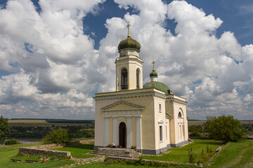Fototapeta na wymiar View of the historical Church of Olexander Nevsky in the city of Khotyn. Ukraine