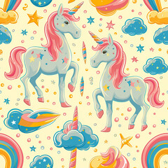 Obraz premium Unicorn fantasy colorful pop art cartoon repeat pattern