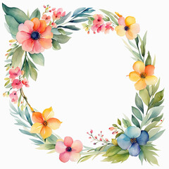 Hand drawn flower,flora wreath, border,frame, on white background, watercolor vintage style for use.