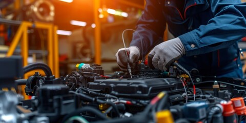 Hands of car mechanic working