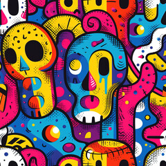 Obraz premium Vampire zombie spooky pop art funky colorful repeat pattern, Halloween cool art repetitive tile