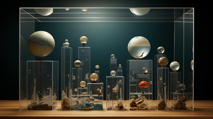 Space Station Illuminated in the Night SkySpace Station Illuminated in the Night Sky , 3d render of science fiction glass aquarium with planets and stars.