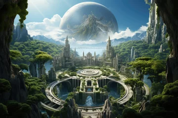 Foto op Canvas Futuristic world extraterrestrial civilization on alien planet © Michael