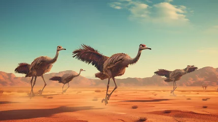 Poster Ostriches running across the desert. © Muhammad