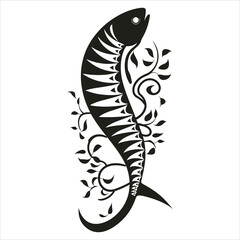 fish silhouette icon simple vector black and white wh