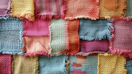 A Textured, Knit Wool Background in a Patchwork of Sorbet Spring Colors