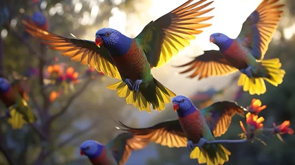 Foto op Canvas Rainbow lorikeets in flight. © Muhammad