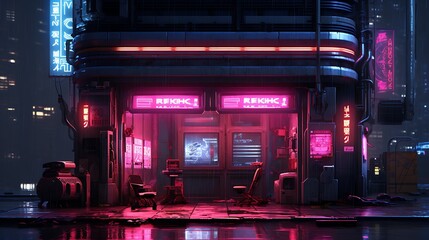 Cyberpunk-inspired key holder in a neon-lit, dystopian setting