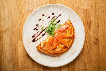 omelet with salted salmon and herbs