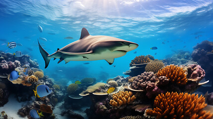 Fototapeta na wymiar Sharks patrolling the reef.