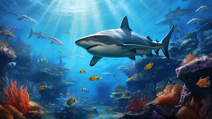 Obraz na płótnie Canvas Sharks patrolling the reef.