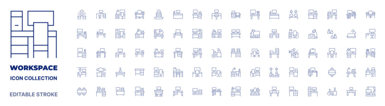 Workspace icon collection. Thin line icon. Editable stroke. Editable stroke. Workspace icons for web and mobile app.
