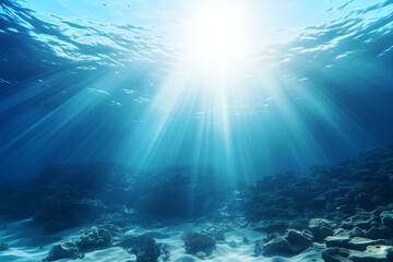 Fototapeta na wymiar Underwater view of sunrays