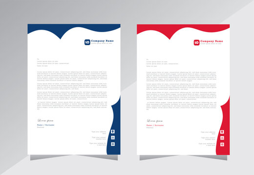 Letterhead design template blue and red color. official minimal creative abstract professional newsletter corporate modern business proposal letter head design set with red and blue color.