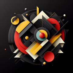 Obraz premium Abstract geometric black, red, yellow, and green color paper banner background.