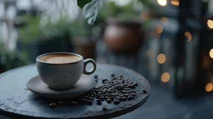 Keuken spatwand met foto Coffee cup and coffee beans on table © buraratn