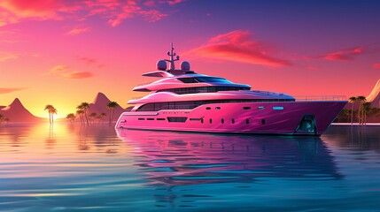 a pink yacht in the water