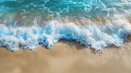 Fototapeten Soft blue ocean wave on clean sandy beach © buraratn