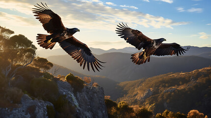 Tasmanian wedge-tailed eagles in flight.