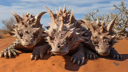 Thorny devils camouflaged in the desert.