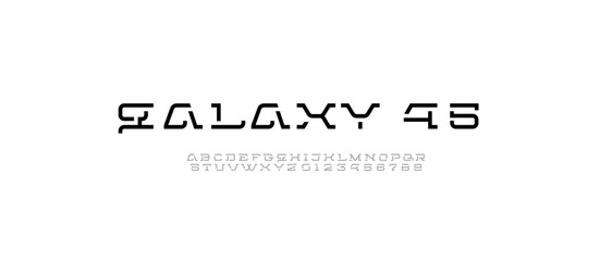 Technology modern font, digital cyber alphabet, trendy letters black A-Z and numbers 0-9