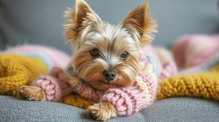 Yorkie Sports Knit Sweater with Sorbet and Spring Pastel Patterns