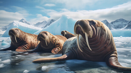 Walruses lounging on the shore.