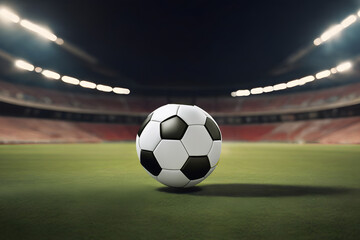 Fototapeta premium Soccer ball on empty stadium with grass