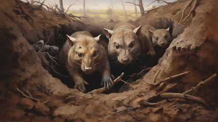 Wombats digging burrows.