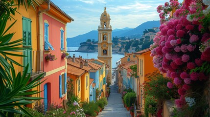 Charming vibrant urban design and cathedral vista attraction in French Mediterranean region of...