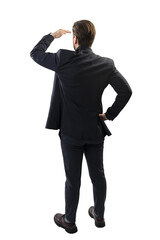 Businessman in suit looking into the distance, concept of future planning