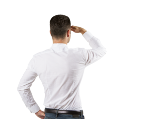 Businessman peering into the future, strategic vision and foresight concept