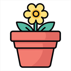 Flower Pot flat icon outline in the style of simple vector