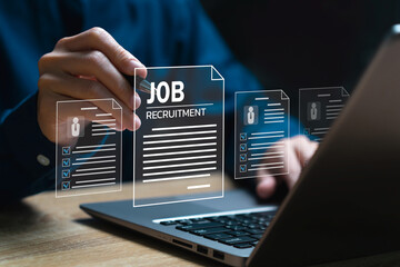 HR Management, Human Resources, and Recruitment online checklist concept, Businesswomen searching for employees by documenting online, Recruitment Employment Headhunting, Job applicants, Resume
