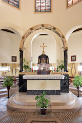 Altar in the Church of the Beatitudes, the traditional place where Jesus gave the Sermon on the Mount, Galilee, Israel - 733016846