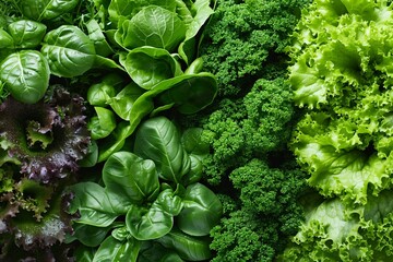 Panorama of verdant salad components.