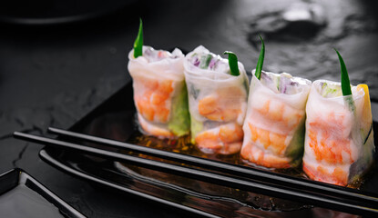Fresh Vietnamese spring rolls with shrimps