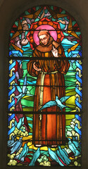 Saint Francis of Assisi, stained glass window in the church of Saint Joseph in Nazareth
