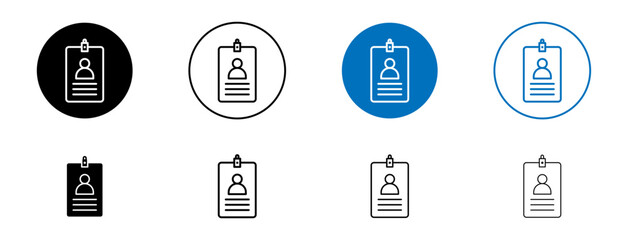 ID Card Line Icon Set. Identification membership badge symbol in black and blue color.