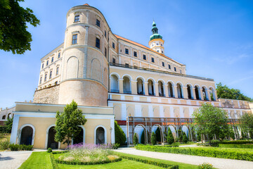 The Impressive Mikulov Castle in Mikulov, Czech Republic, with Its Beautiful Gardens - obrazy, fototapety, plakaty