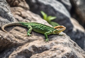 Naklejka na ściany i meble green lizard on a rock
