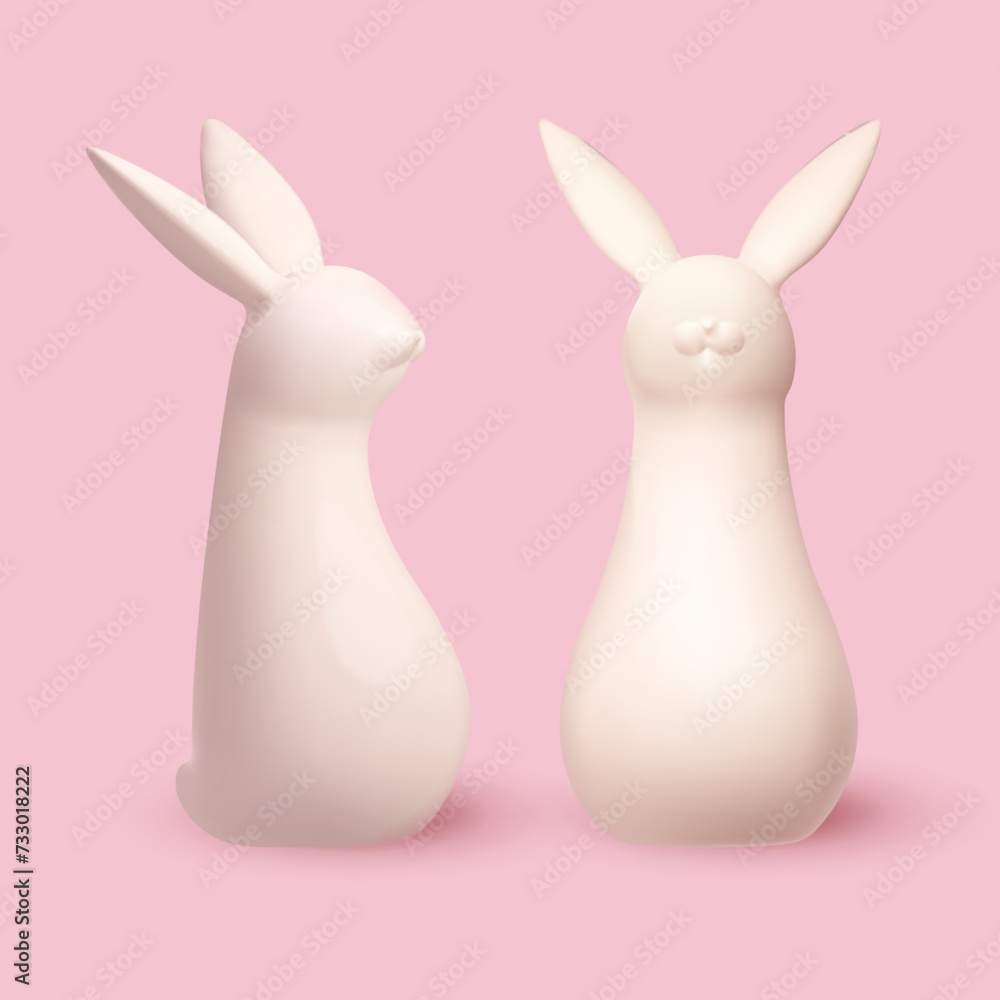 Wall mural 3d easter rabbits set. cute chocolate bunny collection.