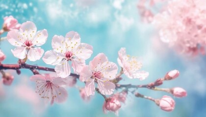 Naklejka premium Cherry Blossoms Blooming at the start of Spring - Last days of Winter announcing the new Season of Spring - Sakura Festival Hanami 