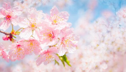 Fototapeta premium Cherry Blossoms Blooming at the start of Spring - Last days of Winter announcing the new Season of Spring - Sakura Festival Hanami 