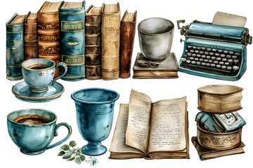 everyday objects watercolor clip art collection