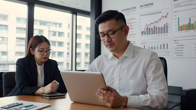 chinese businessman working  on laptop,generative ai