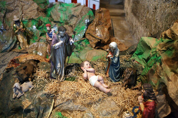 Christmas nativity scene at the Church of Visitation in Ein Karem, Jerusalem, Israel - 733019433